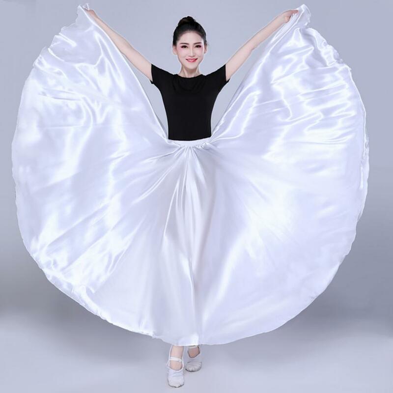 Women Tulle Skirt Pleated Maxi Skirt Elegant Satin Performance Skirt with High Elastic Waist Pleated Super Big Hem for Spanish