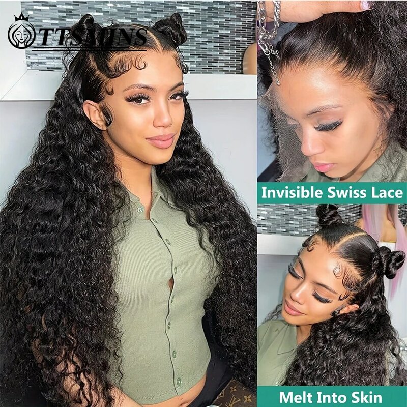 Glueless Deep Wave Frontal Wig 13X4 Deep Curly Lace Front Human Hair Wigs For Black Women 180% Pre Plucked With Baby Hair 20-34"