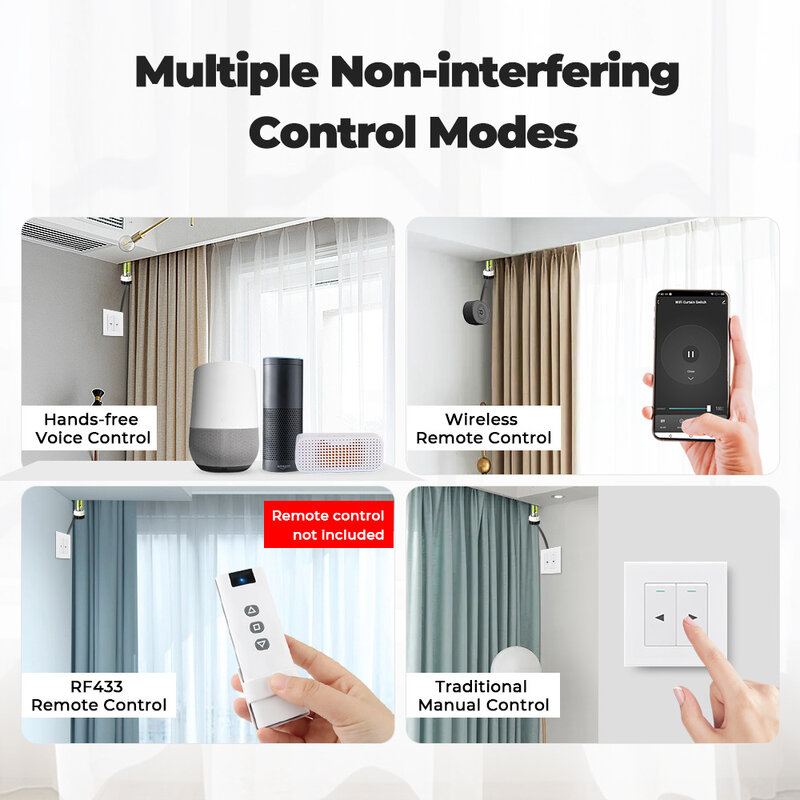 Lonsonho WiFi RF433 Smart Curtain Switch Module Relay Tuya Smart Life Wireless Remote Control Alexa Google Home Compatible