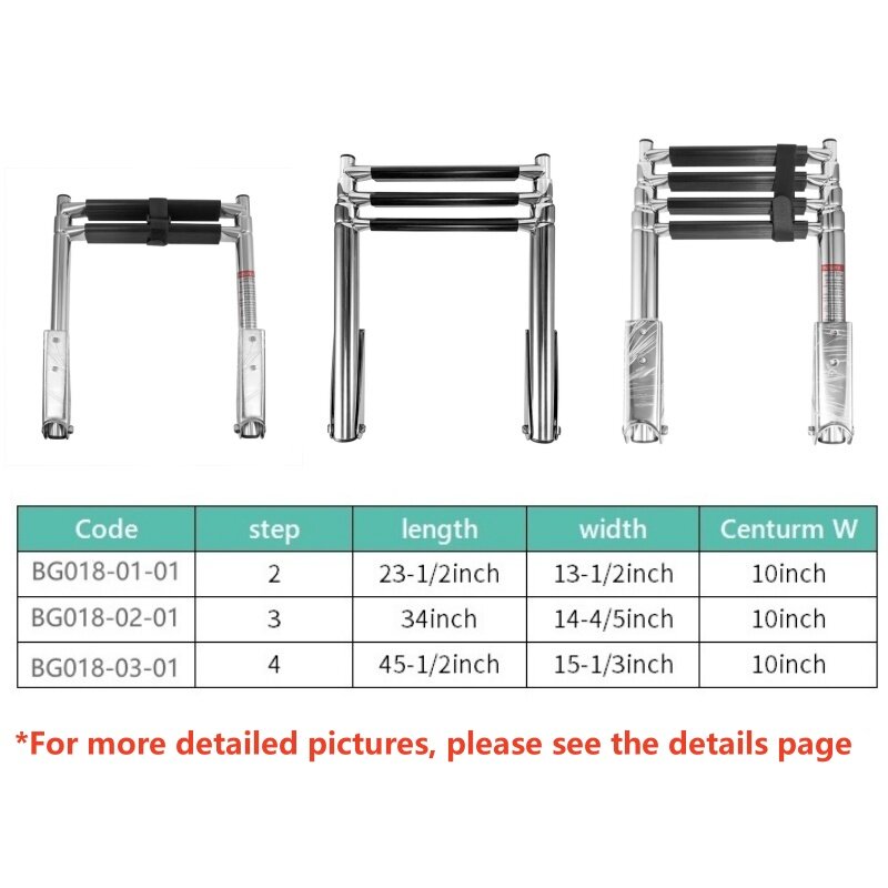 2 Step 3 Step 4 Step Telescoping Adjustable Stainless Steel Boat Ladder Swim Deck Ladder for Marine Yacht and Pool