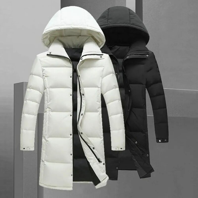 カップルのためのスタンドカラー付きユニセックスフード付きダウンコート、暖かい綿のコート、防風、ネックポケット、厚みのある、冬