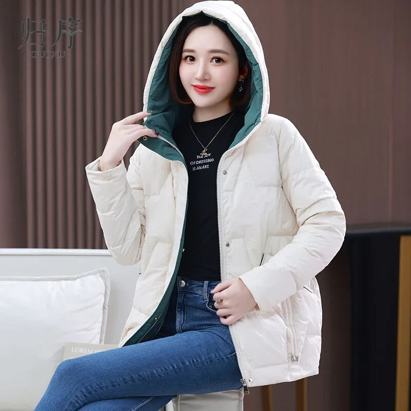 2023 neue Winter Daunen Baumwoll jacke Frauen Kapuze gepolsterten Mantel weibliche feste dicke warme Puffer Parkas Jacken Schnee tragen Outwear