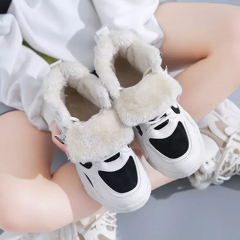 Sepatu bot salju Platform hangat untuk wanita, sepatu bot salju semata kaki, sepatu olahraga kasual mewah tebal musim dingin 2023