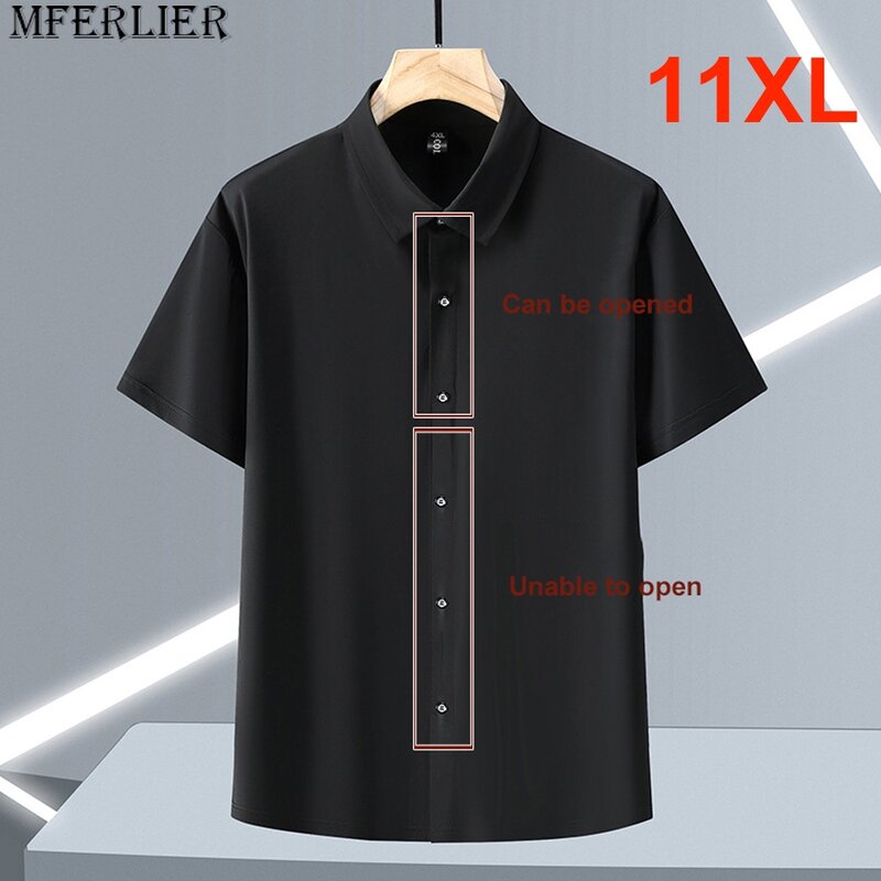 Summer Cool Shirts Men Plus Size 10XL 11XL Elastic Shirt Fashion Casual Solid Color Black Shirts Male Big Size 10XL 11XL