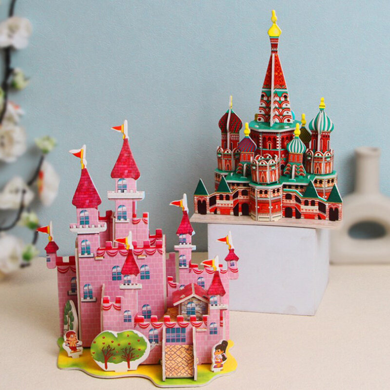 Rompecabezas 3D de cartón de papel para niños, juguete educativo hecho a mano, modelo de construcción de Castillo de dibujos animados, regalo, 1 unidad