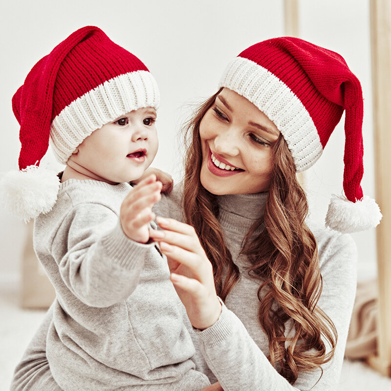 Chapeau de Noël mignon avec pompon pour bébé et adulte, bonnet doux, chapeau de père Noël, cadeau de nouvel an pour enfant, décoration de Noël, 2023