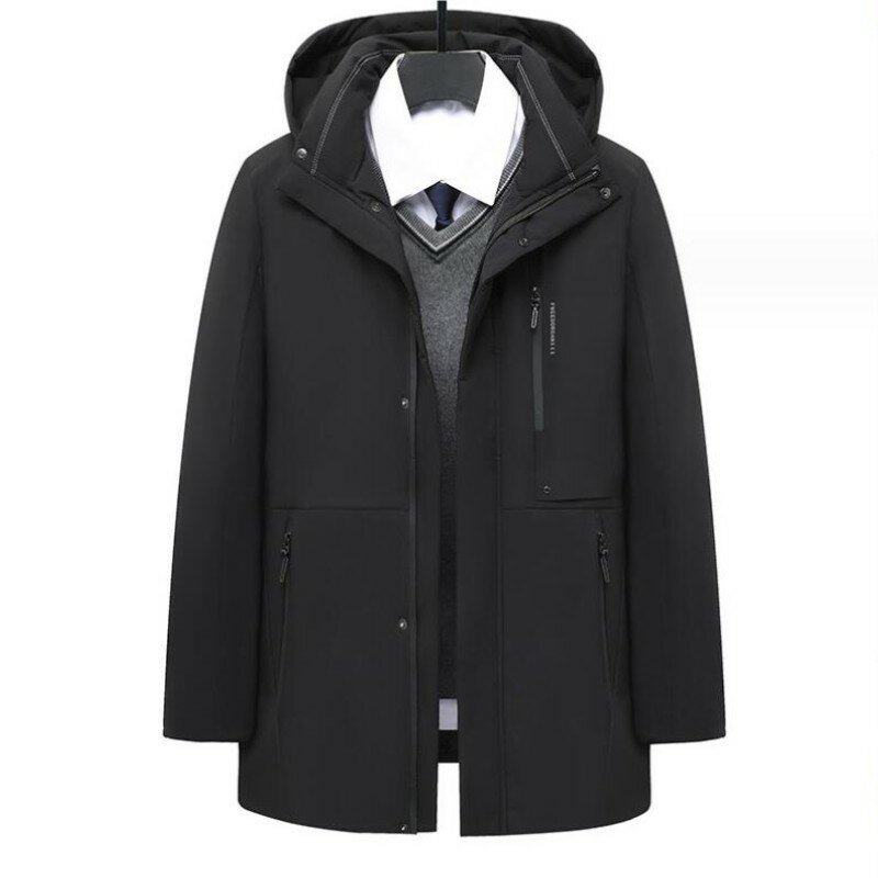 남성용 화이트 덕 다운 재킷, 두꺼운 롱 코트, 커플 후드, 따뜻한 겨울 연인 의류, 지퍼 재킷, 2023 신상 패션