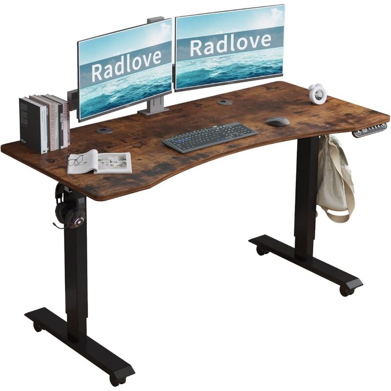 Electric Height Adjustable Standing Desk, 55 x 24 Inches Stand Up Workstation, Splice Board Home Office Computer Table Ergonomic