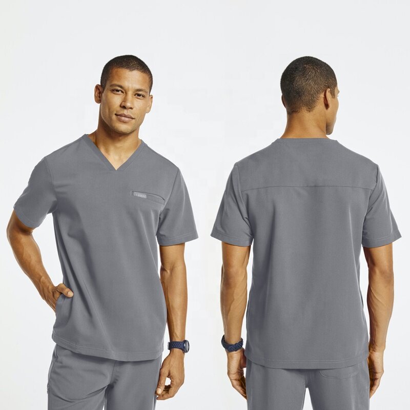 Men's Durable Traditional Relaxed Fit Stretchable 4-Pocket V-Neck Hospital Workwear Medical Uniform Scrub Top
