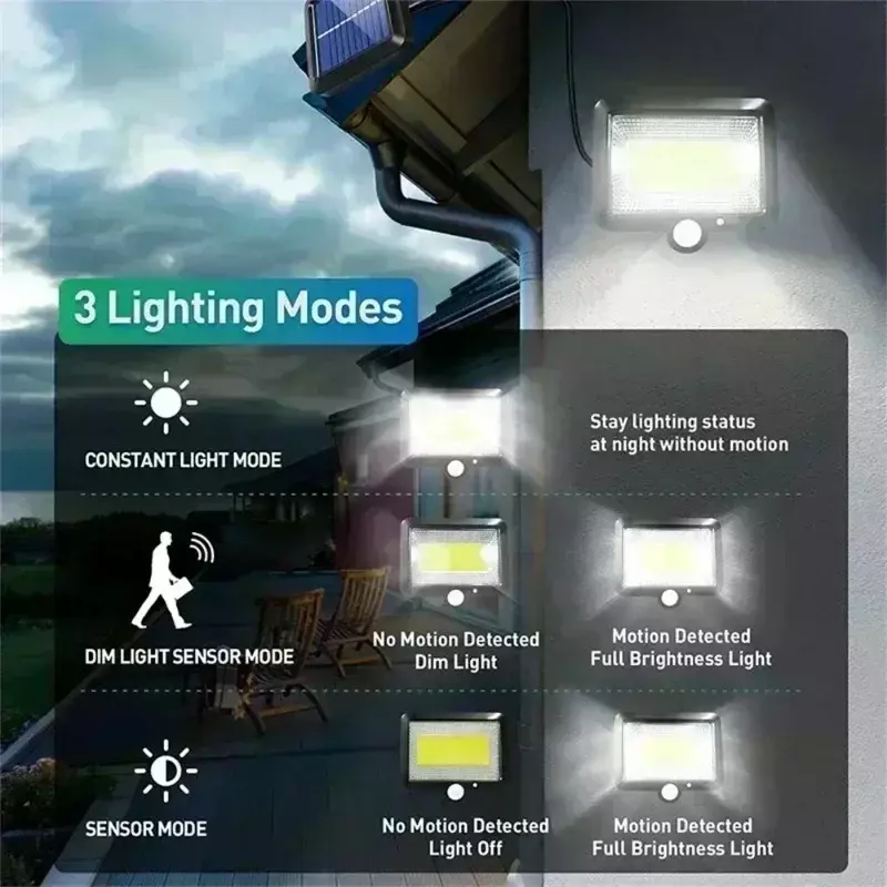 COB lampu surya LED luar ruangan PIR Sensor gerak surya tahan air dinding darurat lampu jalan penerangan garasi teras lampu keamanan