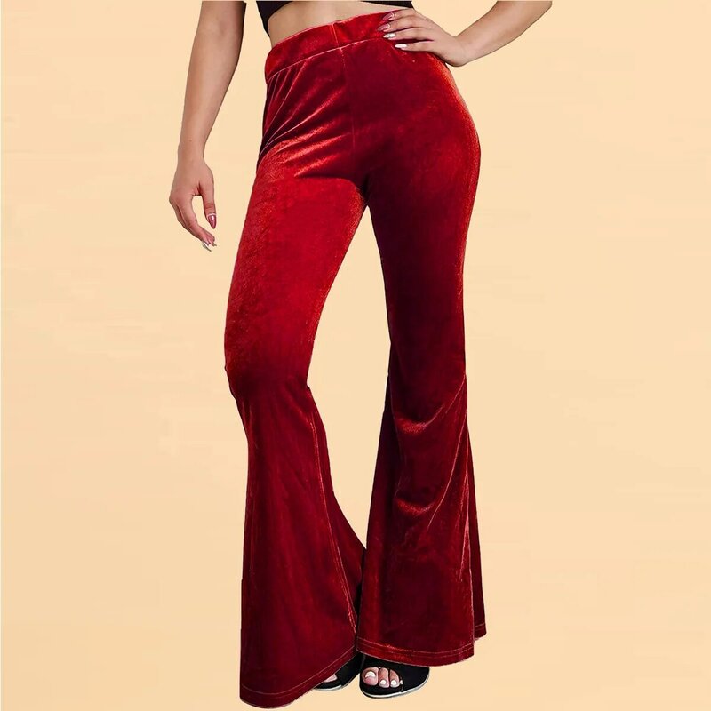Campainha elástica de veludo feminino-fundo, calça elástica de cintura alta, calça casual, roupa coreana, senhoras, 2023
