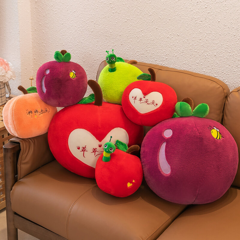 Simulation Orchard Persimmon Mangosteen Cartoon Caterpillar Apple Plush Toy Creative Stuffed Imitation Fruit Pillow Home Decor