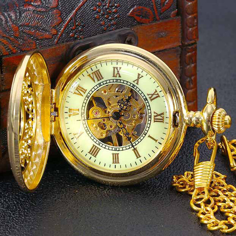 Vintage Uhr Retro geschnitzte Gold mechanische Taschenuhren Romans Zahlen Taschenuhren Geburtstag Jubiläums geschenk
