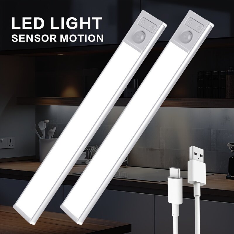 LED Motion Sensor Counter Lamp Desk Lighting, Wireless Magnetic USB Rechargeable Kitchen Night Light, Battery Operated Wardrobe