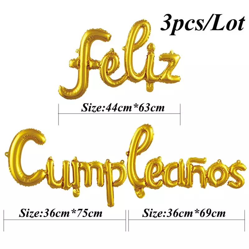 Spanish Happy Birthday Letters Foil Balloons Conjoined Alphabet Birthday Party Decoration Newborn Photography Props Supplies