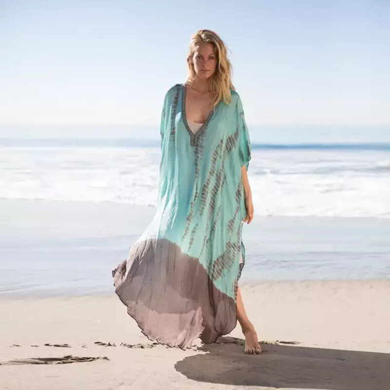 Beach smock chiffon print loose robe holiday beach skirt bikini sunblock swimsuit woman