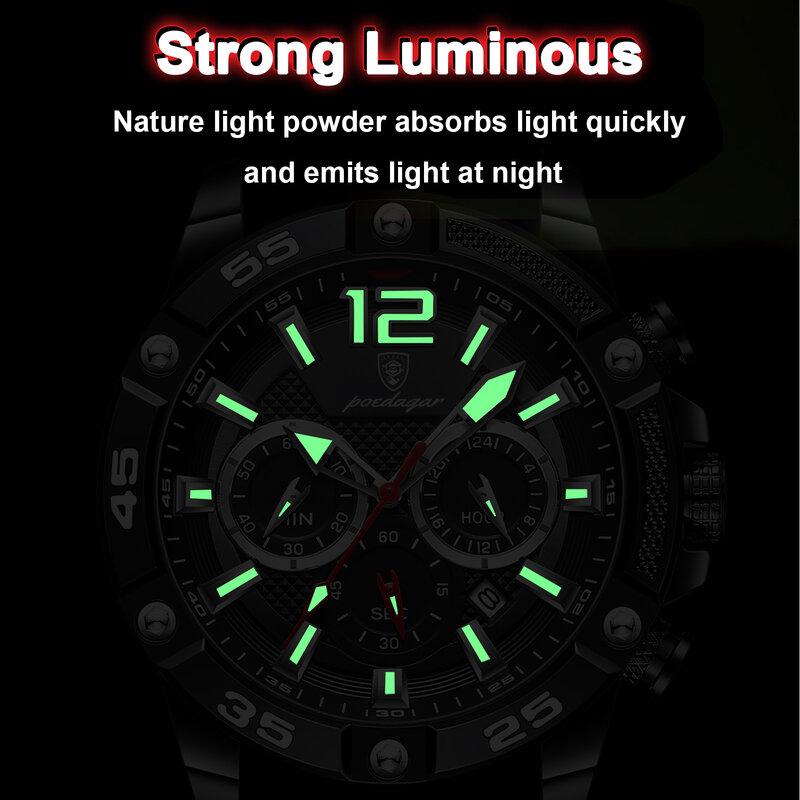 POEDAGAR Casual Men Watch Luxury Waterproof Luminous Chronograph Date Man Wristwatch Military Quartz Men's Watches High Quality
