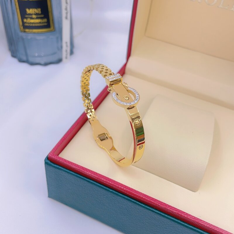 Pulseira de titânio aço diamante pulseiras para feminino pulseiras acessórios high-end design na moda meninas oco cinto fivela jóias