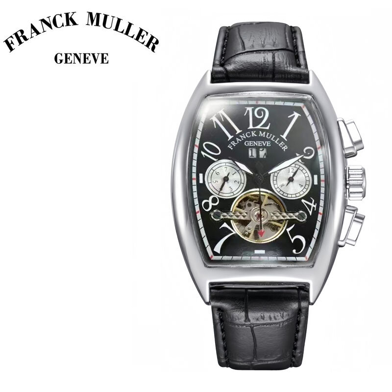 Zegarek męski FRANCK MULLER zegarek automatyczny Tonneau z bezpłatną wysyłką wodoodporny luksusowy prezent zegarek mechaniczny dla mężczyzn skórzany