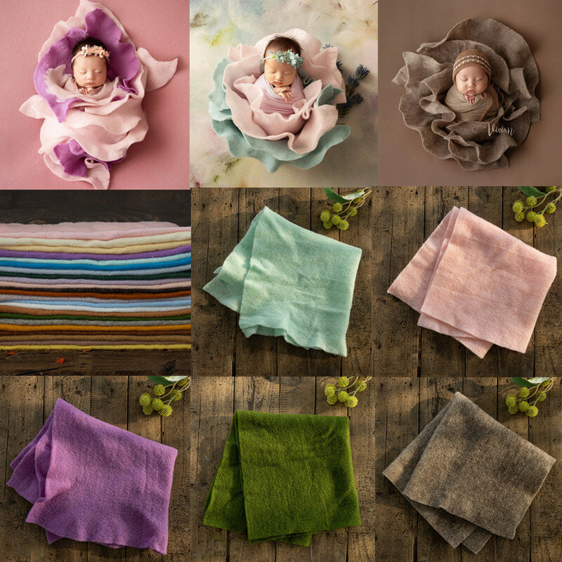❤Accessoires de photographie pour nouveau-né, couverture en feutre de laine, accessoires de studio photo pour bébé, fleur ronde décorative, 50x50cm