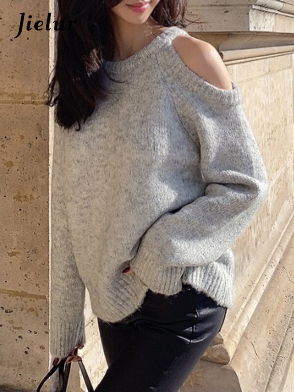 Dzianinowe w koreańskim stylu szykowny dziurki damskie swetry prosty sweter zimę na co dzień w jednolitym kolorze damskie swetry Streetwear