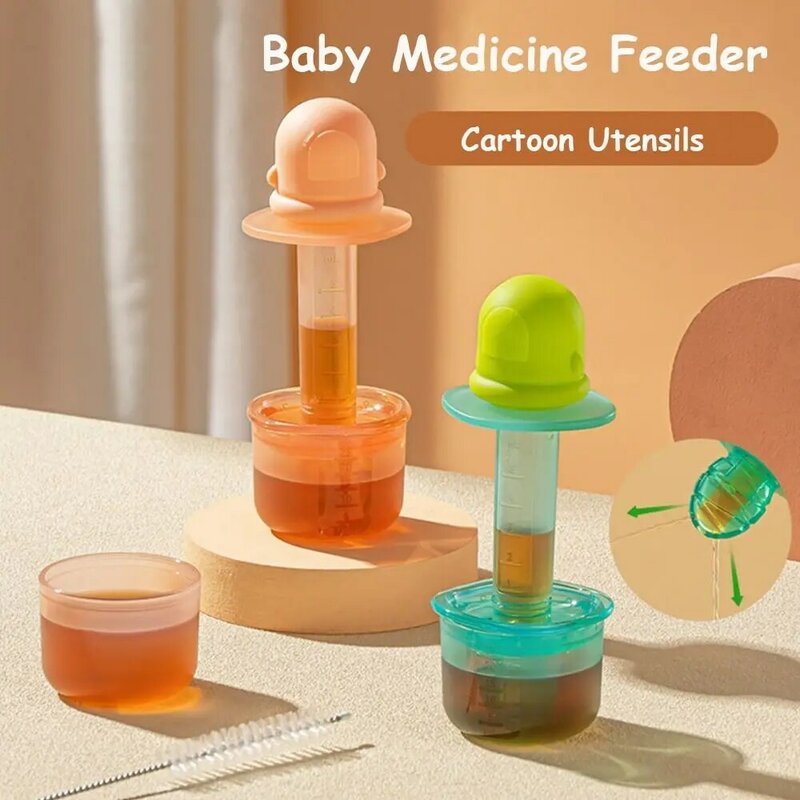 Biberón de silicona con taza medidora para bebé, tetina de alimentación, chupete, utensilios de dibujos animados, cepillo limpio, alimentador de medicamentos