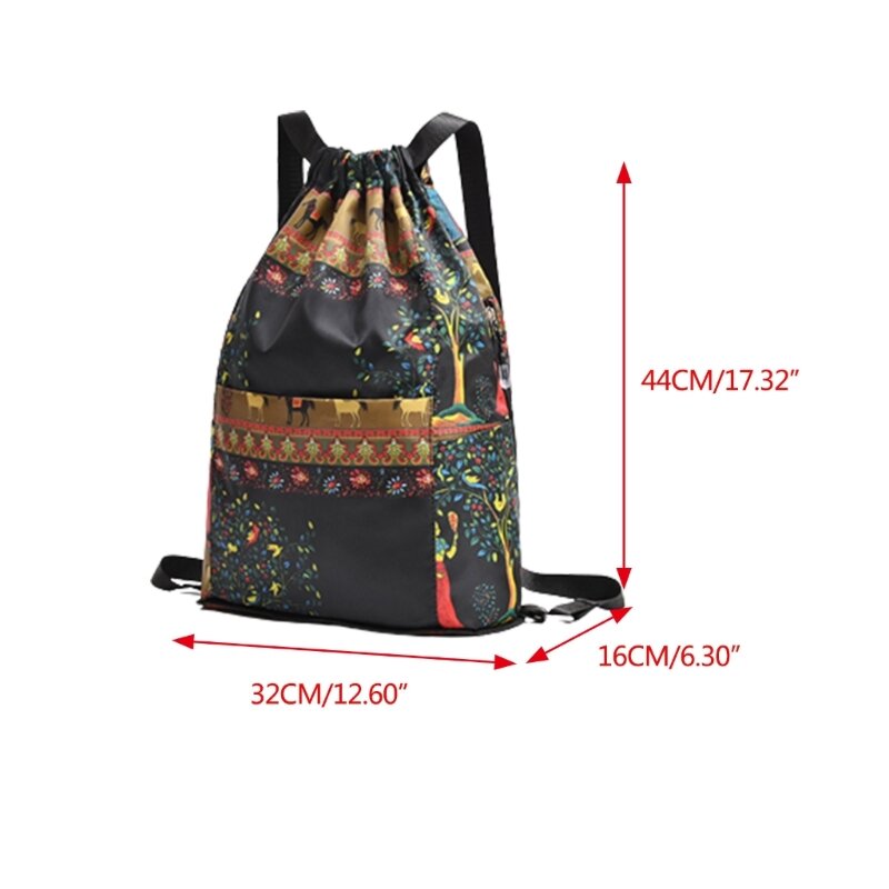 Stylish Gym Backpack for Travel and Caasual Oxford Print Rucksack Drawstring Bag