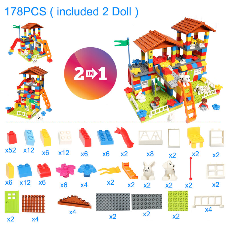 Grote Deeltje Dak Diy Blokken Stad House Big Size Montage Slide Cijfers Bouwstenen Kasteel Baksteen Speelgoed Voor Kinderen Gift
