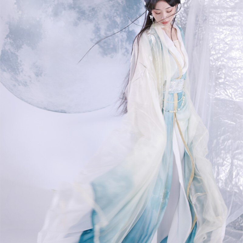 Vêtements Han traditionnels chinois à double couche pour femmes, chemise longue, impression imbibée, cool