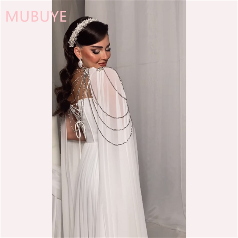 Mobuye 2024 Arab Dubai Off The Shoulder Prom Dress Lange Sjaal Mouwen Avond Mode Elegante Feestjurk Voor Vrouwen