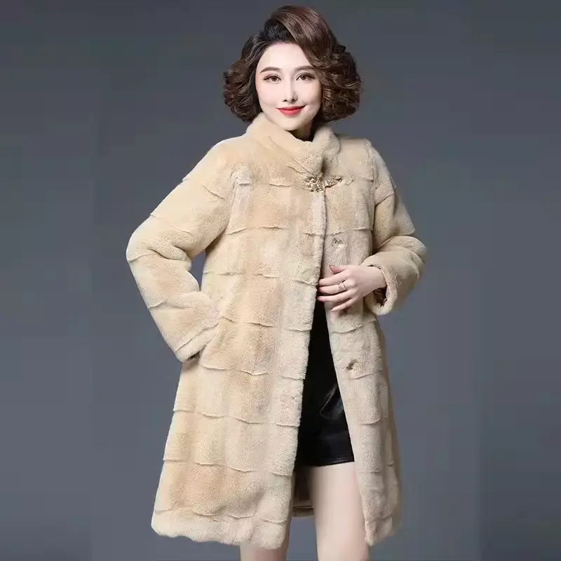 Новинка 2024, зимняя куртка для среднего и пожилого возраста, пальто из искусственного лисьего меха, теплая свободная облегающая Модная парка F366