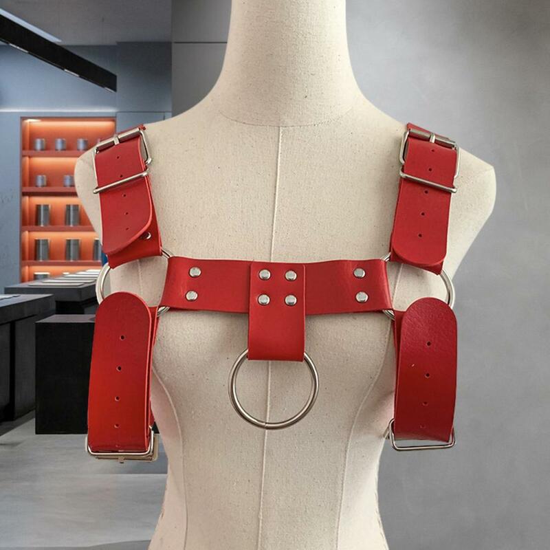 Imbracatura regolabile in ecopelle stile Punk rivetto Decor cinturino posteriore da uomo in ecopelle con imbracatura pettorale larga regolabile per Gay