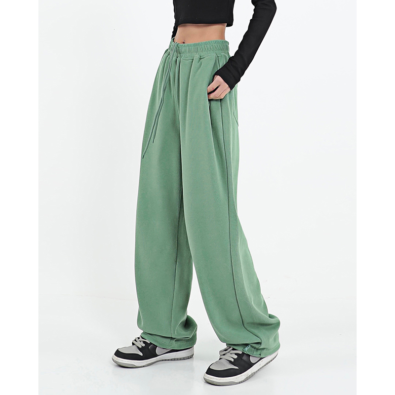 100% puro cotone stile americano solido pantaloni sportivi Casual donna primavera estate Streetwear coulisse vita alta pantaloni gamba larga