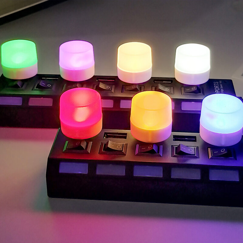 Multicolor USB Plug LED Mini Luz Noturna, Luz Ambiente Colorida, Carregamento de Energia Móvel, Pequena Lâmpada, 5V, 1W