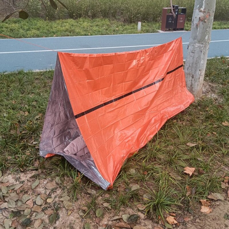 Tenda bertahan hidup 2 orang PE, tenda tabung darurat dengan tas kain Paracord untuk mendaki, berkemah, & luar ruangan 95x59inci