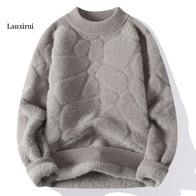 Suéter de terciopelo de visón para hombre, Jersey de punto sólido, ropa informal, novedad de invierno, 2022