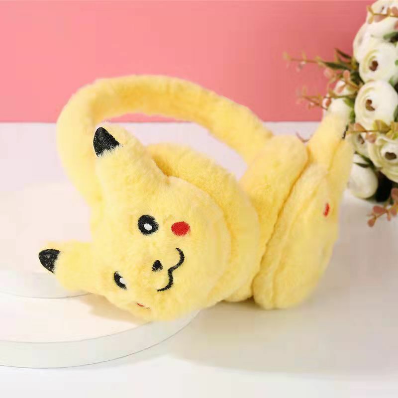 Pikachu pelúcia earmuffs bonito macio anime dos desenhos animados earmuffs de pelúcia inverno quente earmuffs fone de ouvido para mais de 6 anos de idade crianças adulto