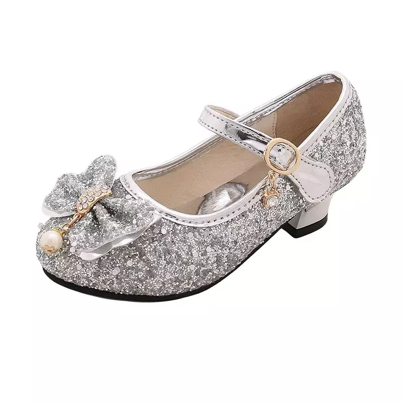 Nuove scarpe per bambini ragazze sandali da ballo principessa con tacco alto per ragazze scarpe per bambini Glitter in morbida pelle Fashion Party Dress Wedding