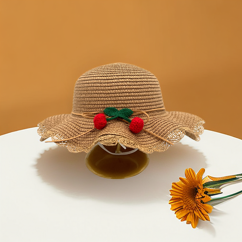 Летний детский комплект из двух предметов, Пляжная однотонная плетеная шляпа и сумка через плечо с вишней, хорошая уличная одежда, подходящие товары