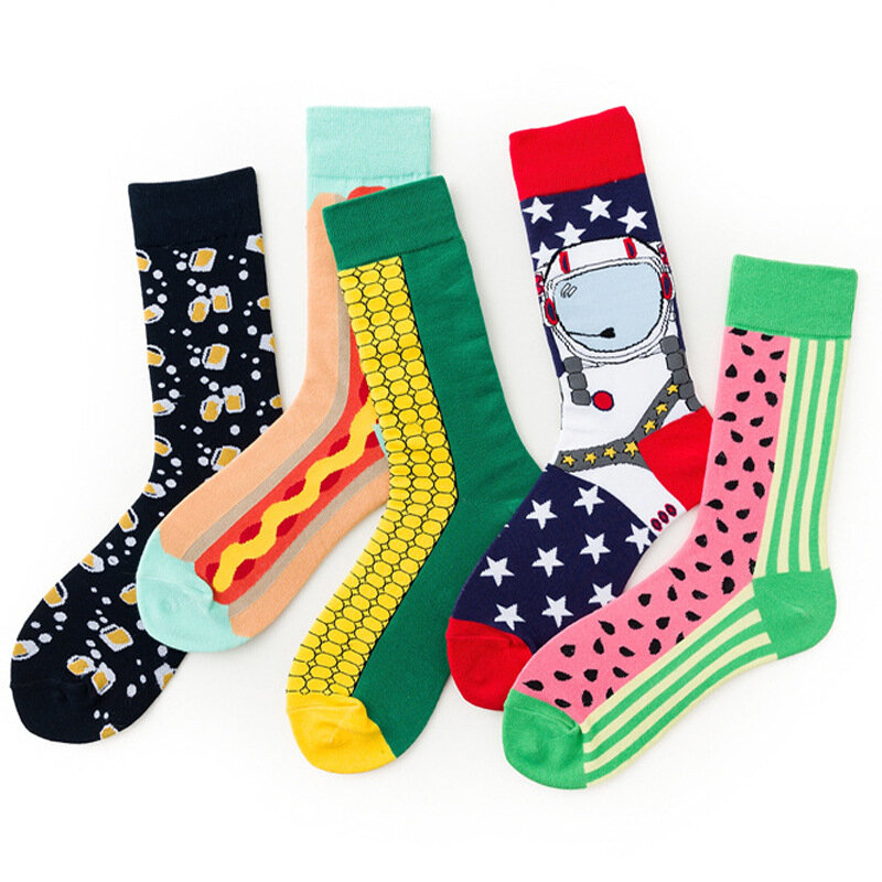 Chaussettes unisexes en coton Happy Socks pour hommes, Skateboard de rue, Fruits, Nourriture, Chiens, Harajuku, Drôle, Garçons, Homme, Décontracté, Cadeau