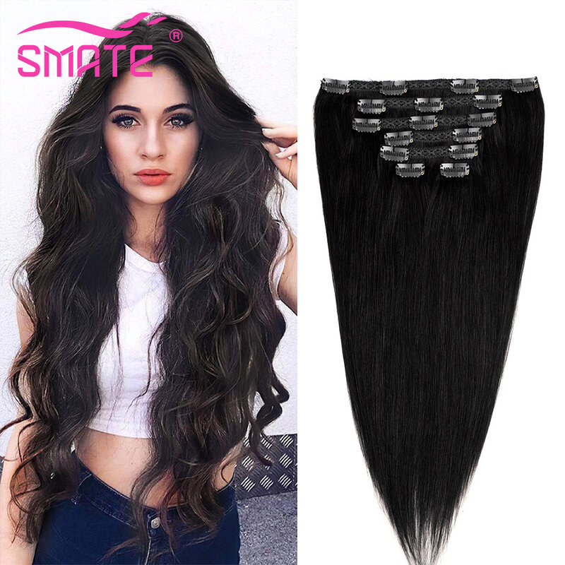 Straight Clip in Hair Extensions 7 Pcs 100g /Set Natural Color Clip Ins Remy Hair 18-24 Inches 100Gram For Fashion Wom