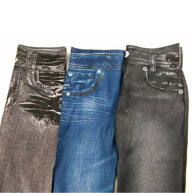 FJFor-Pantalon en polyester élastique pour femme, faux jeans confortables, longueur rinçage, maison