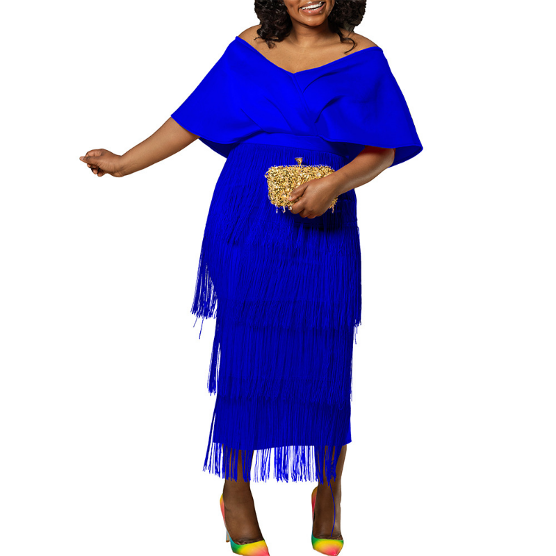 Vestido africano sin mangas con flecos y hombros descubiertos para mujer, vestido de fiesta elegante con cuello oblicuo, vestido de noche con borlas y Espalda descubierta, Sexy
