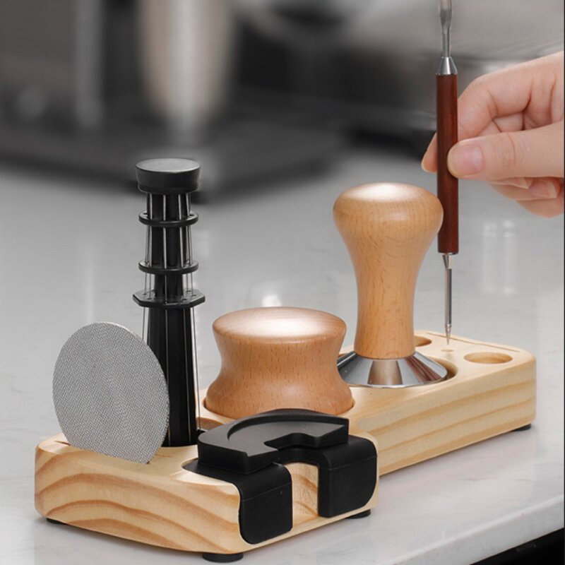 Barista Cafe Accessories Wooden Stand for Coffee Tamper Mat Coffee Tamp Station Base Tamping Holder Support Wood Pressure Flat