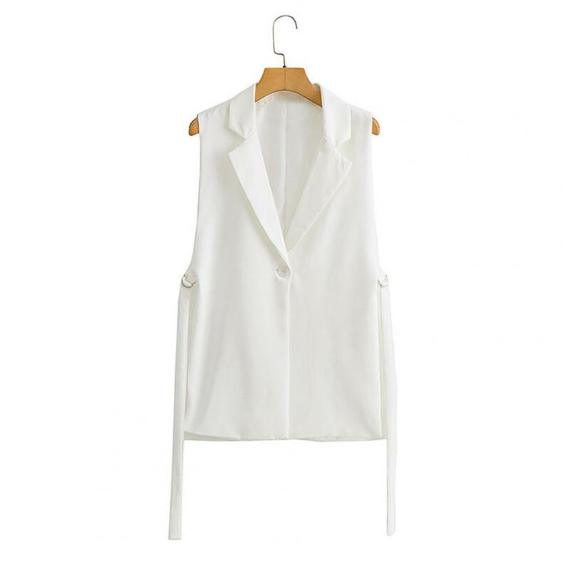 Suit Vest Elegant V-neck Waistcoat for Women Chic Single Button Cardigan with Turn-down Collar Stylish Solid Color Vest for Wear