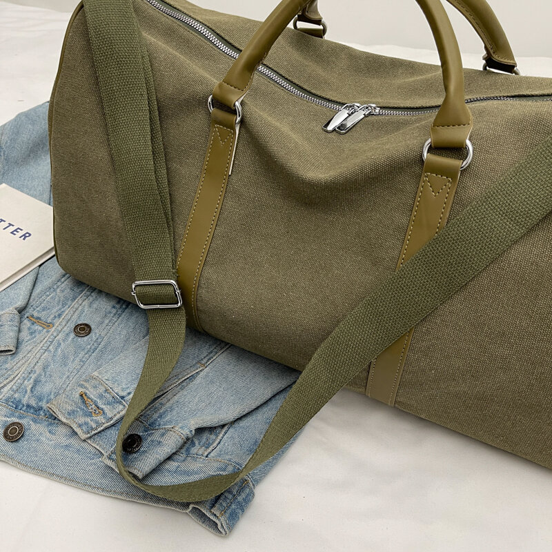 TiptoeGirls' Large Capacity Canvas Shoulder Bag, Solid Fitness Bag, Bolsa de Viagem Feminina, leve, preto, verde, 2 cores, nova moda