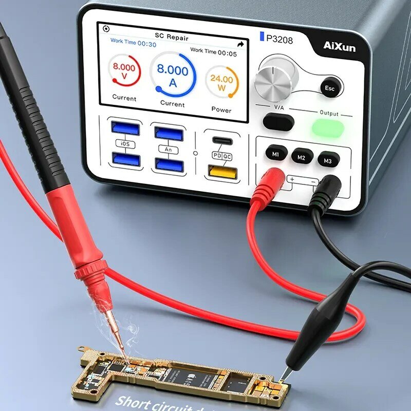 AiXun P3208 alimentatore regolato intelligente 32V/8A per iPhone 6-14ProMax ricarica rapida della batteria della scheda madre del test di accensione a un pulsante