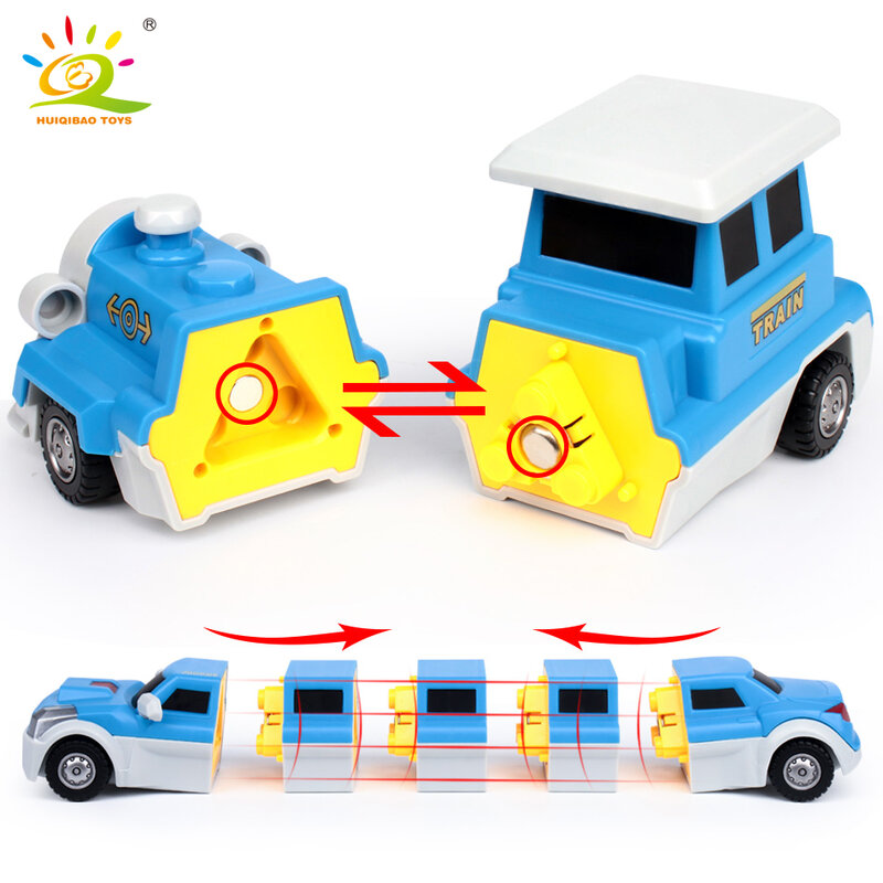 HUIQIBAO 10PCS bambini ingegneria edile escavatore blocchi magnetici fai da te treno magico camion giocattoli educativi