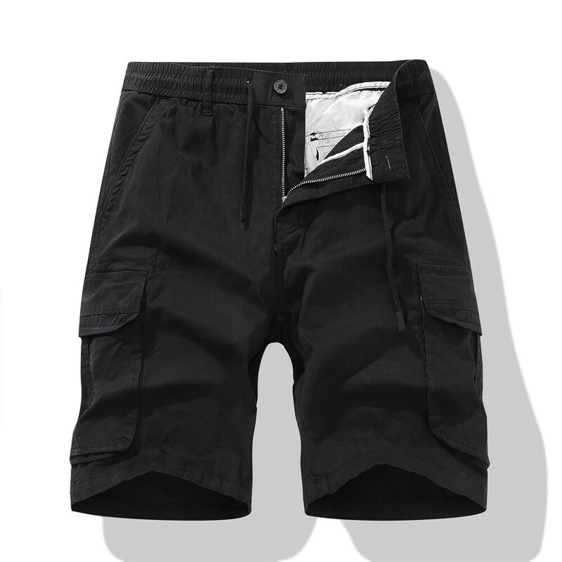 Summer Multi Pockets Cargo Shorts Men Relaxed Fit Cotton Tactical Cargo Shorts Black Camouflage Military Hiking Shorts