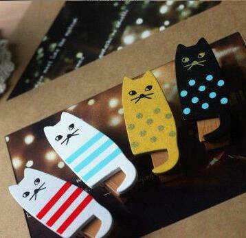 4 pz/lotto nuovo bel gatto Clip di legno sacchetto di carta regalo speciale moda pioli di legno